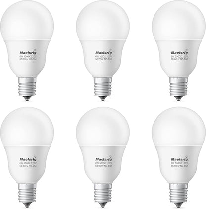 Maelsrlg E17 Intermediate Base LED Bulb, 6W (60 Watt Equivalent) G14 Globe Ceiling Fan Light Bulbs, Warm White 3000K, 600 Lumens, Non-Dimmable, Pack of 6