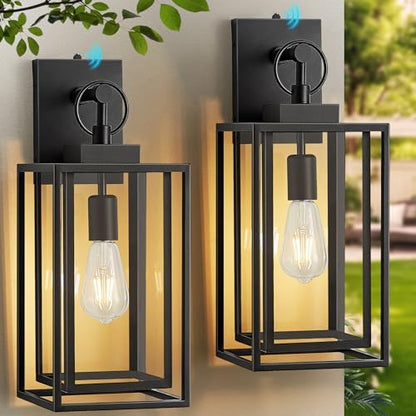 18 in Dusk to Dawn Large Outdoor Light Fixture, Double-Frame Outside Lights for House,Porch,Garage,Patio,Front Door,Foyer with Glass Lampshade,Waterproof Outdoor Wall Lantern,E26 Base,2 Packs