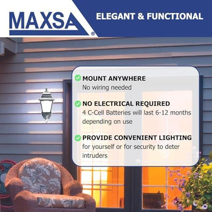 MAXSA 44219-RS Battery-Run Motion-Activated Outdoor Metal Sconce Black