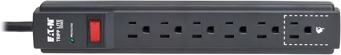 Eaton Tripp Lite Series 6-Outlet Surge Protector Power Strip, 3ft Extension Cord, 600 Joules, 15A Circuit Breaker, Black, Lifetime Manufacturer's Warranty & $10,000 Insurance (TLP63B)