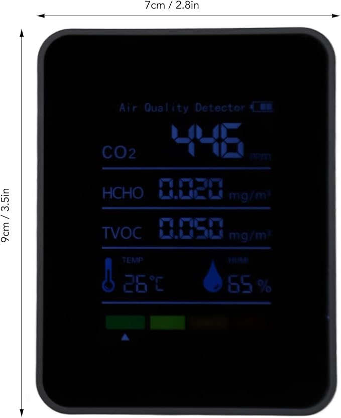 Portable CO2 Detector, 5-in-1 Air Quality Monitor with HCHO, TVOC, Temp, Humi, Ideal for Detecting Carbon Dioxide Concentration in the Air