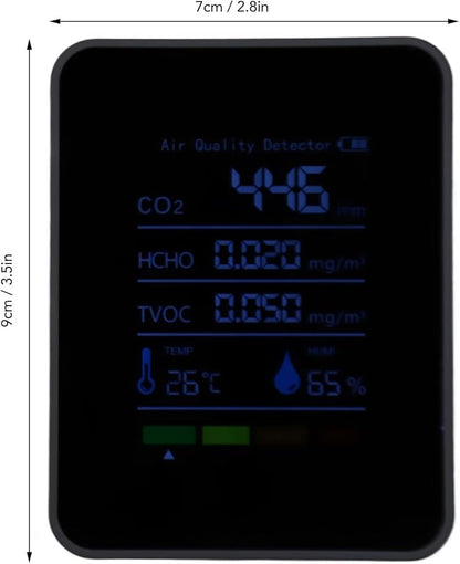 Portable CO2 Detector, 5-in-1 Air Quality Monitor with HCHO, TVOC, Temp, Humi, Ideal for Detecting Carbon Dioxide Concentration in the Air