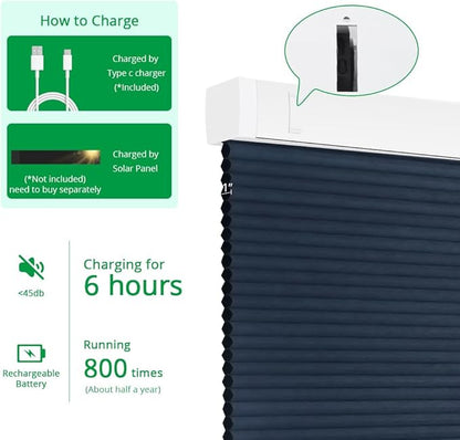Motorized Cellular Shades with Remote Blackout Honeycomb Smart Blinds Options for Indoor Windows, Remote/Alexa/Matter Compatible, Easy DIY Installation (Blue)