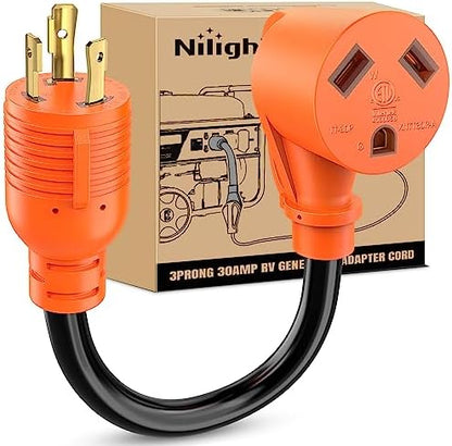 Nilight 30 Amp to 30 Amp RV Generator Adapter Cord ETL Listed L5-30P TT-30R