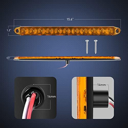 Nilight 16" Trailer Marker ID Bar 2PCS 11 LED Amber Turn Signals Tail Light