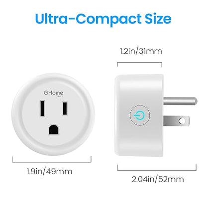 GHome Smart Mini Wi-Fi Plug, Smart Home Wi-Fi Outlet Compatible with Alexa, Google Home & IFTTT, No Hub Required, UL Certified, 2.4G WiFi Only, 2 Count (Pack of 1), White