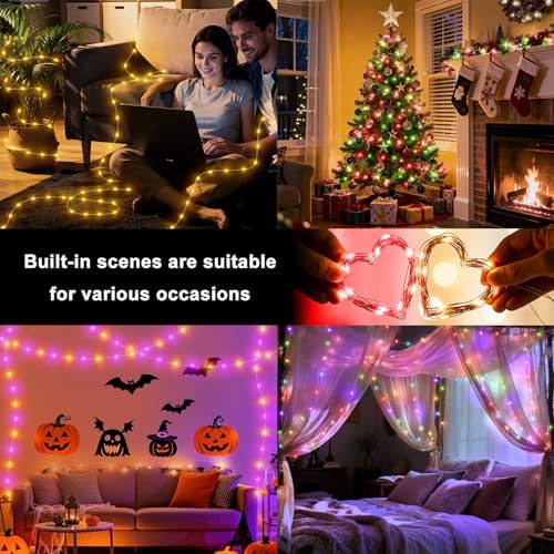 OMIKA Fairy Lights Plug in, 66FT 200 LED Smart String Lights Plug in with Remote & APP Controlled, Warm White + RGB Music Sync Timer, Twinkle Lights for Bedroom Classroom Holiday Christmas Decor