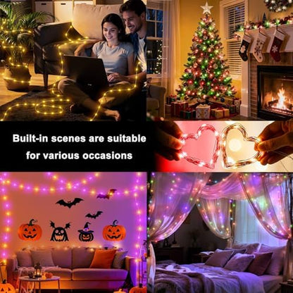 OMIKA Fairy Lights Plug in, 66FT 200 LED Smart String Lights Plug in with Remote & APP Controlled, Warm White + RGB Music Sync Timer, Twinkle Lights for Bedroom Classroom Holiday Christmas Decor