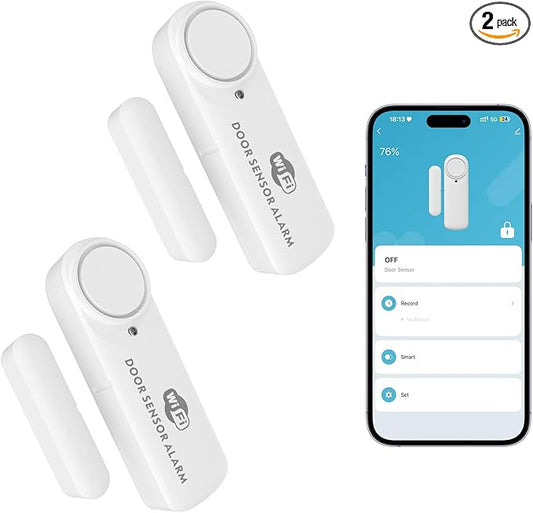Smart WiFi Door & Window Alarm Sensor Chime (2-Pack) - 100dB Burglar Alert for Kids Safety & Home Security, Alexa/Google/Tuya Compatible, Wireless for House, Apartment, Garage (2PCS)