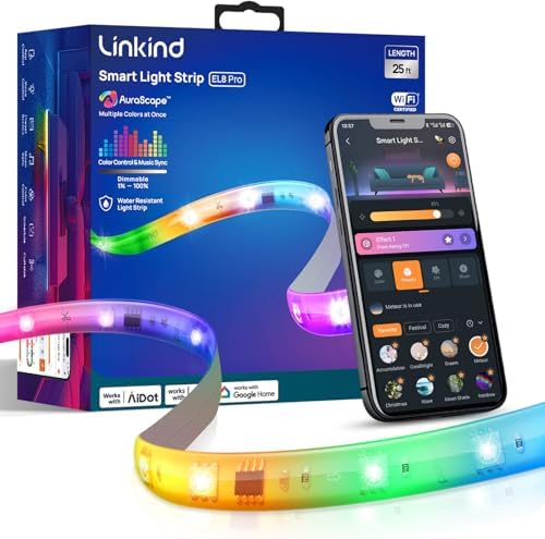 Linkind LED Strip Lights RGB 25ft, Smart Light Strip Work with Alexa and Google Home, App Control Music Sync Segmented Color Changing Led Lights for Bedroom Kitchen