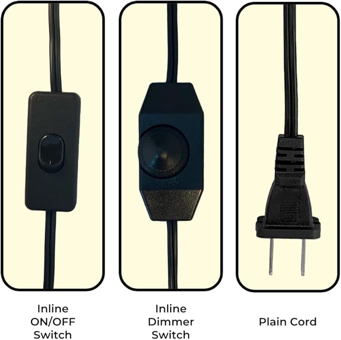 Royal Designs, Inc. 8 Foot Replacement Lamp Cord with Molded Plug and Rotary Dimmer Switch, Stripped Ends Ready for Wiring, SPT-1 Safe for USA, CO-1001D-BLK-8-1, Black