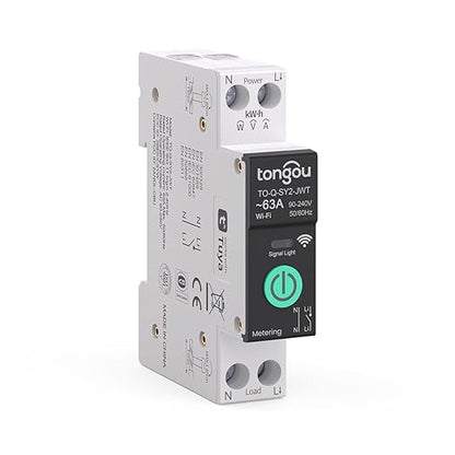 TONGOU Smart Home DIN Rail WiFi Switch, 1P+N 1‑63A, Over-Current Protection, Tuya/Smart Life Remote Control, Voice Control via Alexa &Google Assistant, Energy Monitor, Timer Functions, FCC Certified