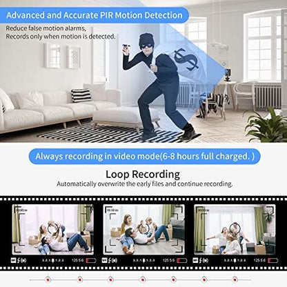 Full HD 1080p Mini Spy Hidden Camera with PIR Motion Detector and Night Vision Small Nanny Cams Body Cam Portable Indoor Secutity Home Security Surveillance Camera 60 Days Standby-(No WiFi)