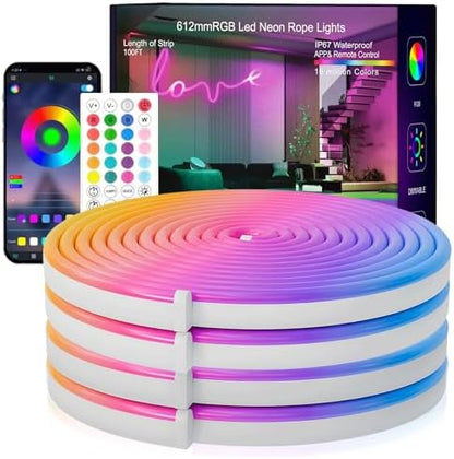 SILFU Neon Rope Lights, 100FT (2x50FT) RGB LED Strip Lights