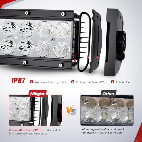 Nilight 13.5 Inch 72 W LED Light Bar with Yellow Black Covers
