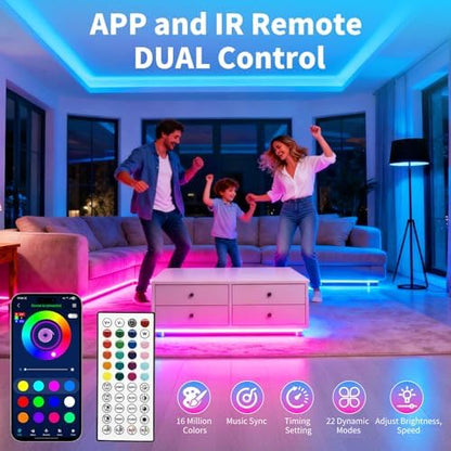 LED Strip Lights,RGB Music Sync Color Changing Led Lights with Smart App Control Remote & Remote Control,LED Lights for Bedroom,Room Essentials,Sense of Atmosphere Decorations(50FT-1Roll)