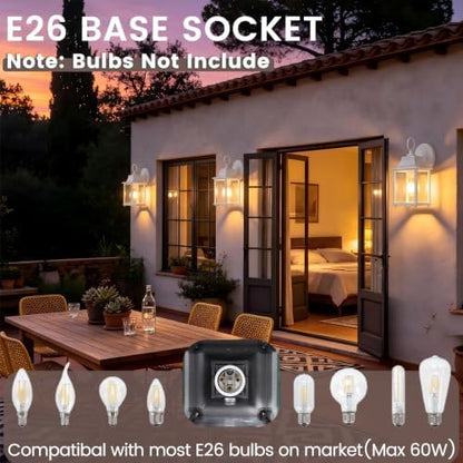 Outdoor Porch Light for House E26 Aluminum Glass, White, 1 Pack