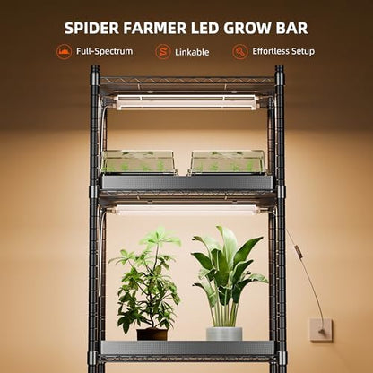 Spider Farmer 1FT LED Grow Lights for Indoor Plants,Full Spectrum (3000K+5000K+660nm),40W (4x10W,200W Equivalent),3-Level Dimmable,IP65 Waterproof,Linkable Design,Plant Light Strip for Shelve,4-Pack
