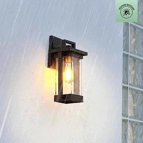 Globe Electric 60000028 1-Light Outdoor Wall Sconce, Matte Black, Brass Accent, Clear Seeded Glass Shade, Weather Resistant, Front or Back Porch Decor, Modern Exterior Lighting, Patio Lights