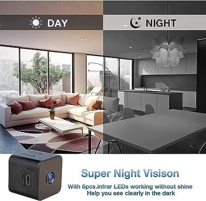 Mini Indoor Wireless WiFi Camera HD Small Home Security Cameras Body Small Outdoor Camara Micro Nanny Cam Pet Dog Babysitter House Security Cams Room Cams No Need Wifi Cam Compatible with Android