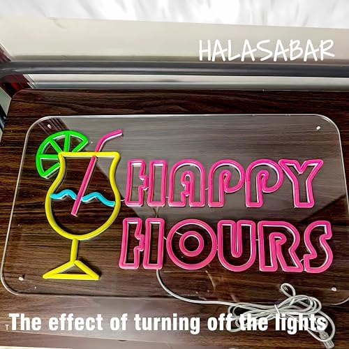 Happy Hours Neon Sign, USB 5V Powered LED Silicone Strip Neon Light, Acrylic Board Wall Decor for Bar Pub Man Cave Home Party, Non-Waterproof Indoor Use Only