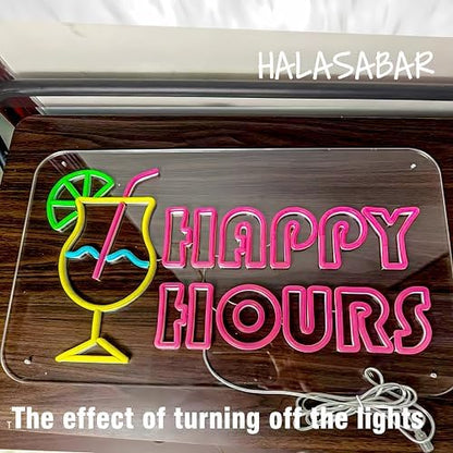 Happy Hours Neon Sign, USB 5V Powered LED Silicone Strip Neon Light, Acrylic Board Wall Decor for Bar Pub Man Cave Home Party, Non-Waterproof Indoor Use Only
