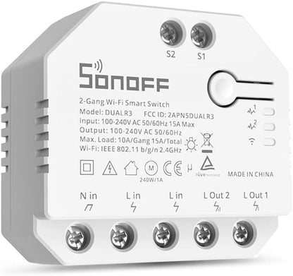 SONOFF WiFi Smart Curtain Switch with Power Metering TUV Certified, DUALR3 Dual Relay DIY Curtain, Blinds, Roller Shutter,Two Way Smart Switch,Compatible with Alexa&Google Home(1 Pack)