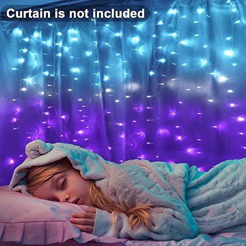 CoziTech Curtain Lights for Bedroom Waterfall Led Light String PurpleTeal Ombre Hanging Fairy Mermaid Lights for Kids Teen Room Decor Window Ocean Sea Kawaii Decor Girls Gift (Turquoise & Purple)
