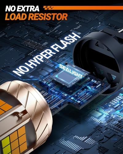 SEALIGHT 3157 Switchback LED Bulb, Latest CANBUS 3156 LED Light With Turbo Fan, 3057 3457 4157 Amber/White Dual Color Anti Hyper Flash Turn Signal Lights and DRL/Parking Lights, Pack of 2