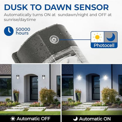 CINOTON 26W LED Wall Pack Light with Dusk to Dawn Sensor 5000k Bronze 1Pack