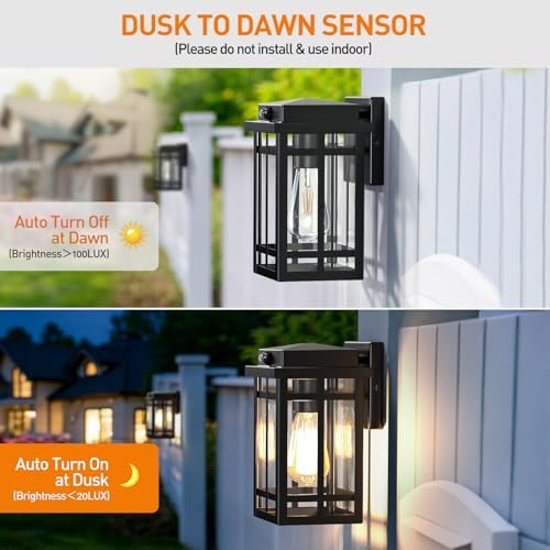 2 Packs Dusk to Dawn Outdoor Wall Lighting 9.76'', Black