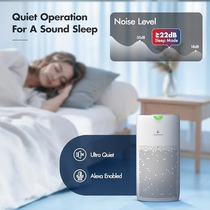 Pure Air PA5 Smart WiFi Wozoyo Air Purifier for Large Rooms, Covers 1493 ft², 199 CFM, 3-in-1 HEPA Filtration, Removes Dust, PM Sensor, LED Touch, Low Noise, Alexa & Google