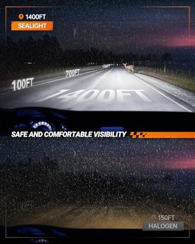 SEALIGHT 9005 H11 Fog Light Bulbs Combo with 1200 Feet High Visibility, 168,000LM Super Bright H11/H8 9005/HB3 Lights Bulbs, Plug and Play, Pack of 4