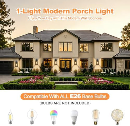 18 in Large Outdoor Wall Light,Double-Frame Satin Black Exterior Light Fixtures Wall Mount with Clear Tempered Glass Waterproof Outdoor Wall Sconces Lanterns for Porch,Garage,E26 Base,1 Pack