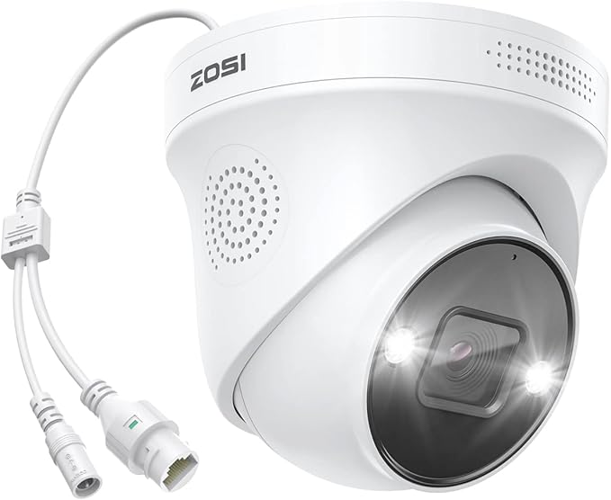 ZOSI 4K PoE Add on Security Camera with Person Vehicle Detection, Sound & Light Alarm, 2 Way Audio, Color Night Vision, 8MP Weatherproof Outdoor Indoor Dome IP Cam, Only Work with ZOSI 4K PoE NVR