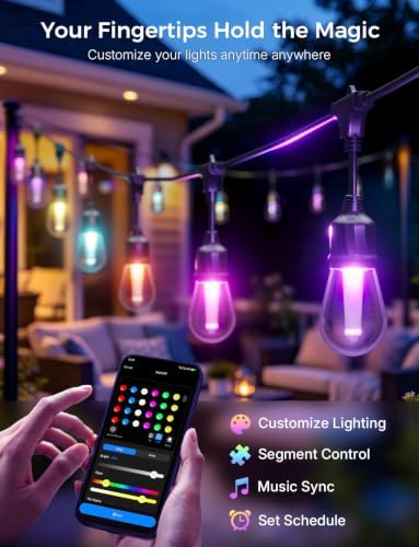 XMCOSY+ Smart Outdoor String Lights 72.5FT, LED Patio Lights App Control