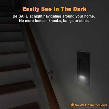 10 Pack SOZULAMP Light Switch with LED Night Light 15Amp 120/277Volt Rocker Single Pole Wall Switch, Automatic On/Off Sensor-Black
