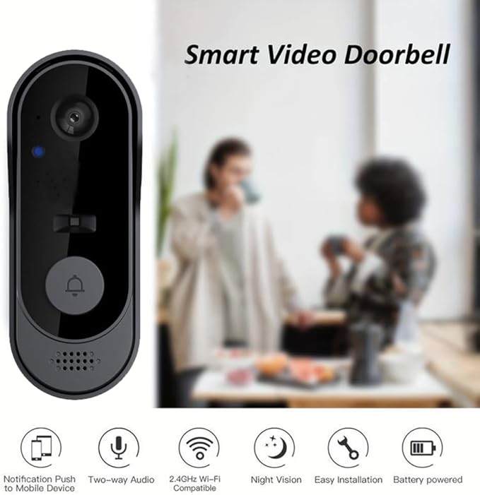 Doorbell Camera Wireless No Subscription, 1080p Video Doorbell with Chime, 2-Way Audio, Night Vision, 2.4G Wi-Fi, Indoor Outdoor
