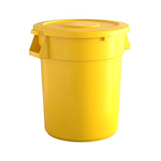 32 Gallon Yellow Round Commercial Trash Can with Lid, Heavy-Duty Food Grade NSF Certified, Perfect for Restaurant, Office, School, Garage, Backyard, Workshop, Warehouse
