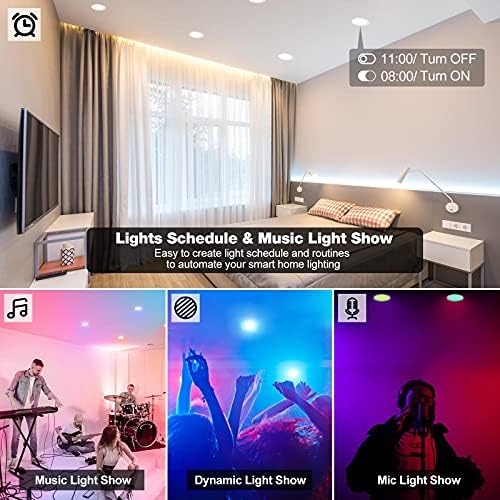 Smart Recessed Light 6 Inch, APP Control, Dimmable, RGBCW, Cool to Warm White, 2700K~6500K, CRI80+, Color Changing Retrofit LED Can Light, Bluetooth Mesh Smart Home Lighting, 6Pack