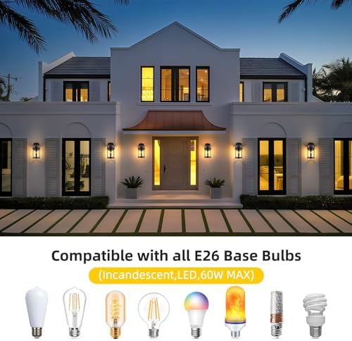 OKELI Dusk to Dawn Outdoor Wall Lights, Waterproof Lighting Fixtures Rustic Farmhouse Wall Lanterns with Clear Glass Shades Anti-Rust Outside Lights for Garage Patio Porch(Brown, 1 Pack)