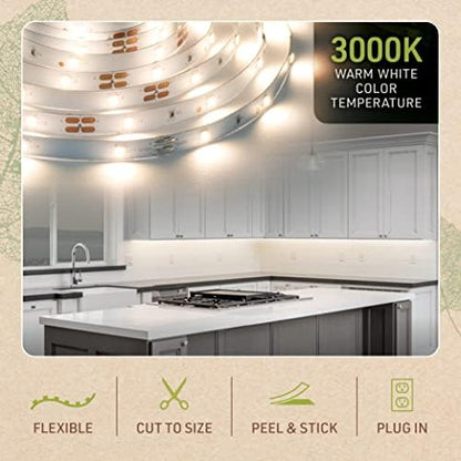 Complete LED Strip Light Kits (Warm White) 8 ft Flexible Tape 3000K Under Cabinet Plug-in Power Supply 318320