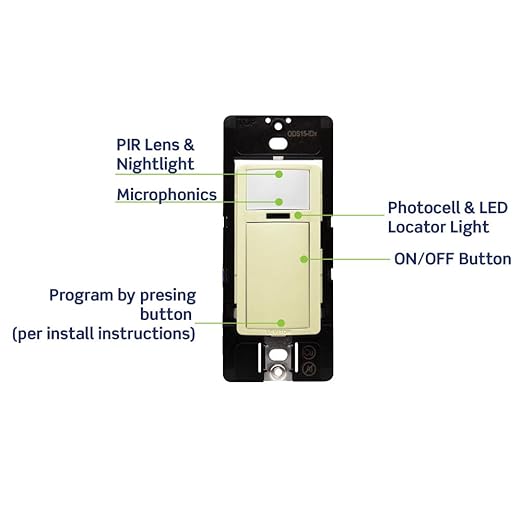 Leviton PIR Smart Occupancy Sensor Switch, 120-277VAC, 50/60Hz; App Configurable with The Smart Sensor App, LED Nightlight, ODS15-IDI, Ivory
