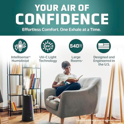 PureGuardian 1.5 Gal Ultrasonic Warm & Cool Mist Humidifier with UV-C Light, IntelliSense Humidistat, 90-Hr Runtime, for Large Rooms up to 540 Sq. Ft., Black, H5665B