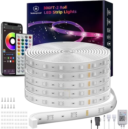 Ledagic 300ft Outdoor Led Strip Lights Waterproof, Ip68 Outside Led Light Strip Waterproof with Remote and App Control, Exterior Led Rope Lights Music Syne RGB Strip Lights for House Decor (2*150ft)