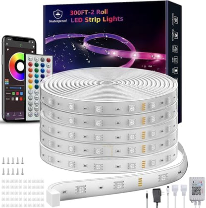 Ledagic 300ft Outdoor Led Strip Lights Waterproof, Ip68 Outside Led Light Strip Waterproof with Remote and App Control, Exterior Led Rope Lights Music Syne RGB Strip Lights for House Decor (2*150ft)