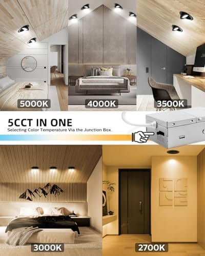 Adetu 4 Pack 4 inch 5CCT Black LED Eyeball Gimbal Recessed Light, Dimmable