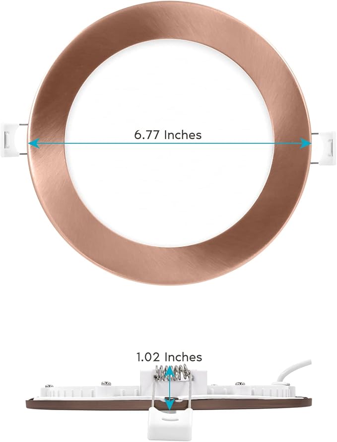 LUXRITE 6 Inch Ultra Thin LED Recessed Light with J-Box, 12W, 5 Color Options 2700K | 3000K | 3500K | 4000K | 5000K, Dimmable Wafer Light, 1000 Lumens, Copper Trim, Energy Star, IC Rated (4 Pack)