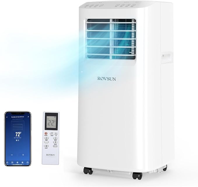 ROVSUN WiFi Enabled Smart 9000 BTU Portable Air Conditioner with Remote & APP Control, 3-in-1 Cooler, Dehumidifier & Fan, Powerful Room Mobile AC Unit with Rolling Wheels & Easy Installation Kit