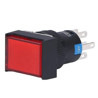 25Pcs Micro Squares Push Button Switch 16mm 12V Self Locking with Light ABS Brass for Automation Equipment DIY Electrical Installation (Red)